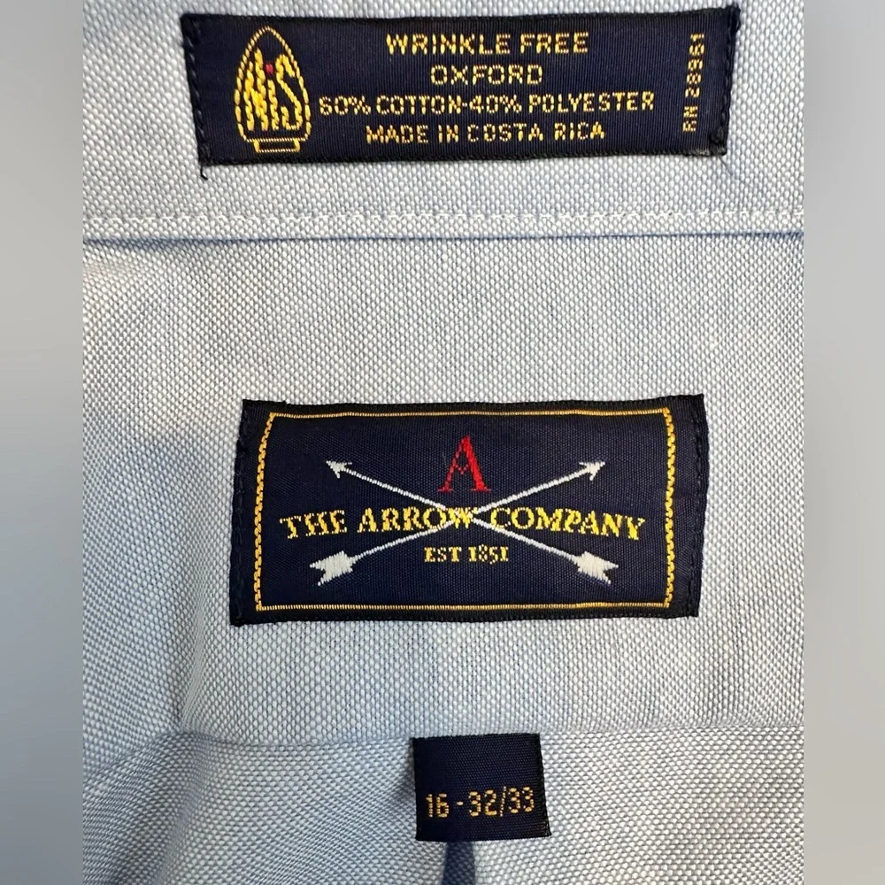 NWT The Narrow Company Wrinkle Free Oxford 16. 32/33 Men’s Shirt Light Blue - Picture 2 of 8